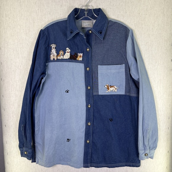 Blair Tops - VTG Blair Embroidered Denim L/S Shirt Dog Lover‎ Patchwork Women's Medium Y2K